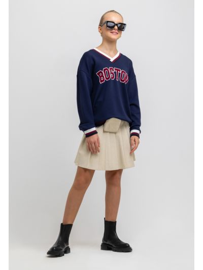 Pleated Knee Length Cotton Skirt With Waist Pouch -Sale