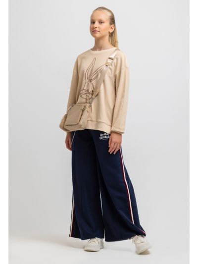 Contrast Details Wide Leg Cut High Rise Pants -Sale