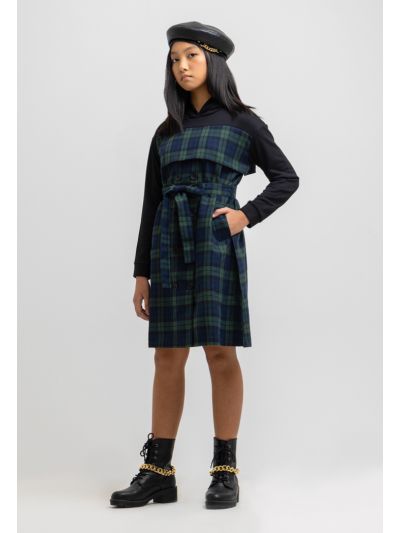 Plaid Pattern Front Buttons A-Line Dress -Sale
