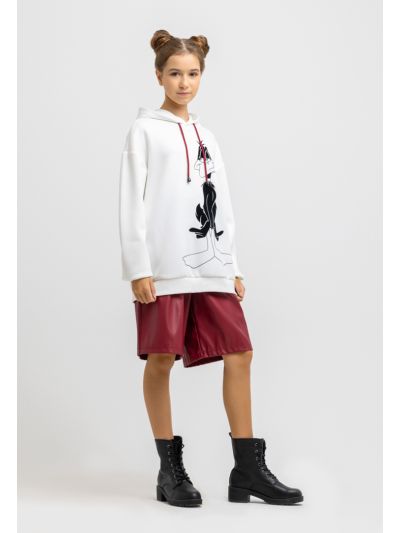 Wide Leg Cut Leather Bermuda Trousers -Sale