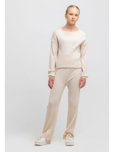 Knitted Ribbed Pattern Wide Leg Comfy Trousers