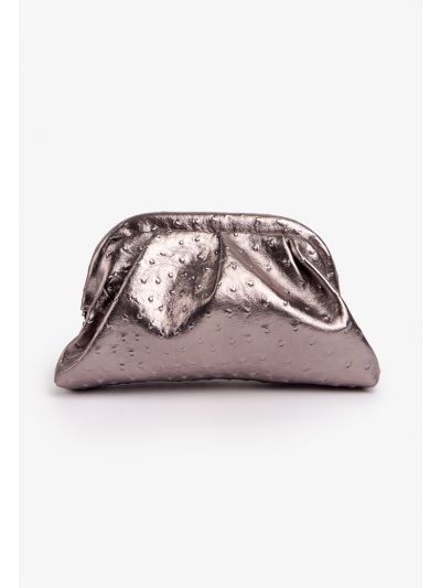 Ostrich Print Metallic Clutch