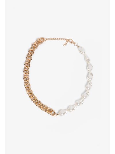 Faux Pearls Embellished Chains Necklace