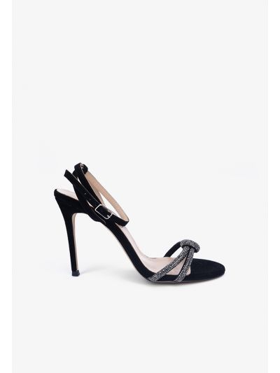 Knotted Double Strap Crystal Heels