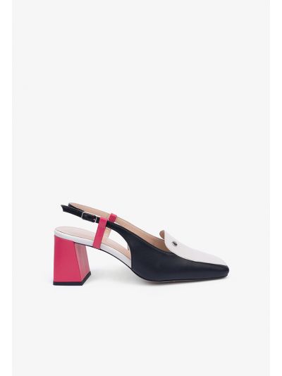 Abstract Square Toe Heeled Mules