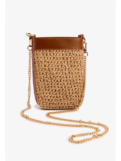 Twisted Faux Straw Crossbody Bag