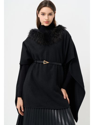 Faux Fur Embellished Poncho