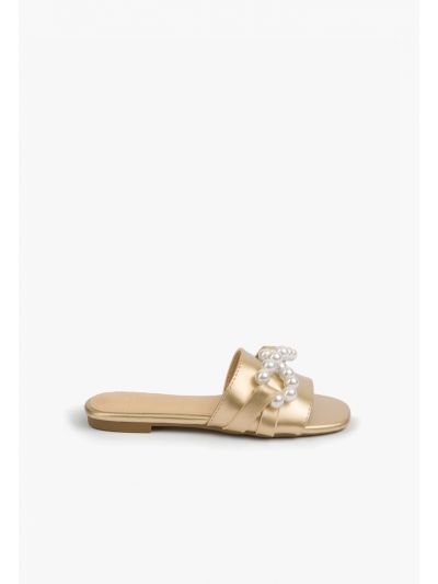 Chunky Faux Pearls Embellished Flats