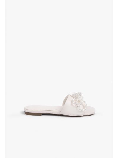 Faux Pearls Bow Strap Flats