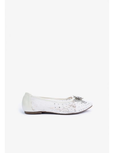 Crystal & Rhinestones Embellished Lace Ballerina Flats