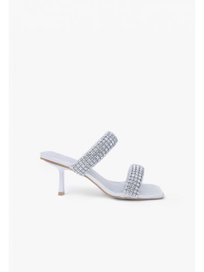 Double Wide Crystal Strap Heeled Sandals