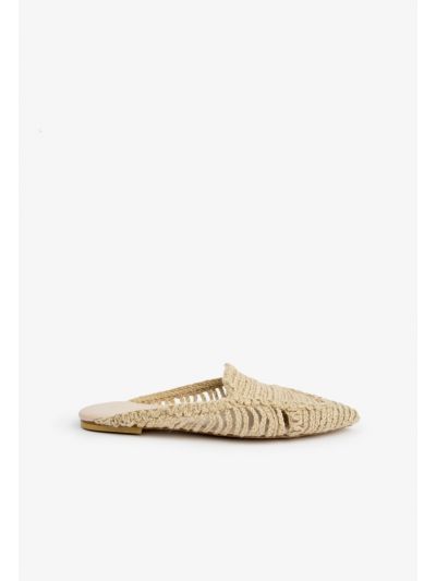 Solid Woven Straw Flat Mules