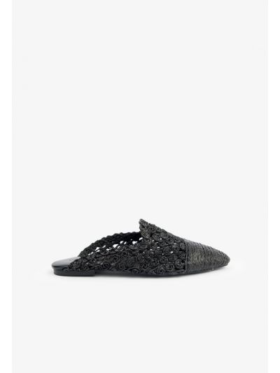 Solid Woven Straw Flat Mules