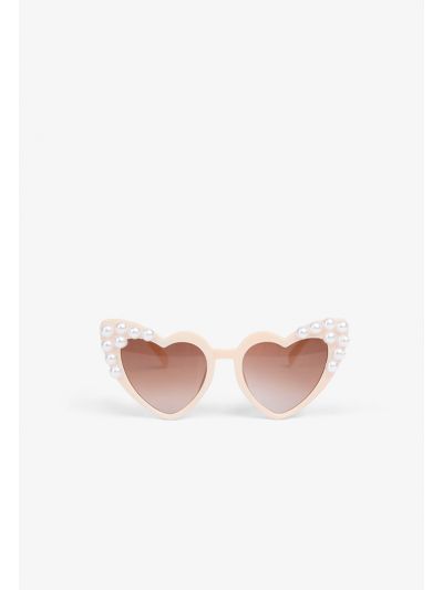 Faux Pearls Embellished Heart Shaped Sunglasses
