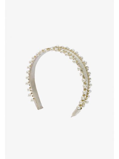 Classic Faux Pearls & Crystal Embellished Double Strand Headband