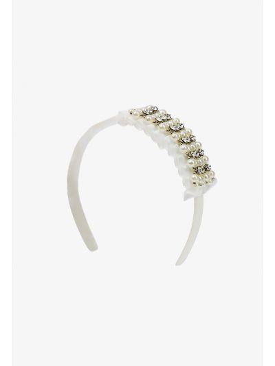 Ruffled Pearls and Rhinestones Embellished Headband