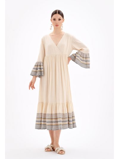 Maxi Tiered Dress With Striped Detail -Sale