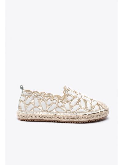 White Floral Cut Out Espadrille Sandals -Sale