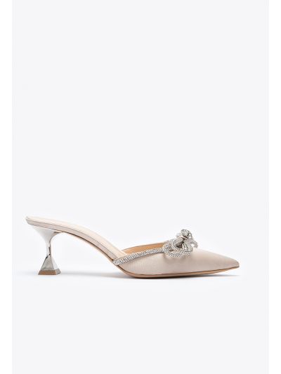 Rhinestone Bow Embellished Pointed Slide Sandals -Sale