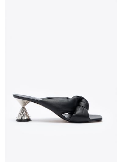 Square Quilted Knot Rhinestone Embellish Leather Sandals -Sale
