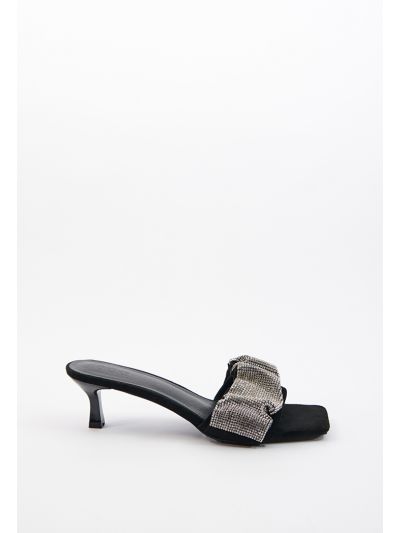 Studded Rhinestones Ruched Vamp Slides Sandals