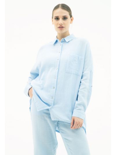 High Low Hem Oversized Solid Shirt (Free Size) -Sale