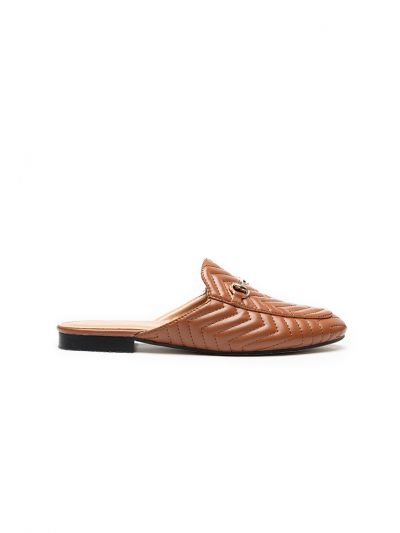 Quilted PU Leather Metal DÃ©cor Flat Mules -Sale