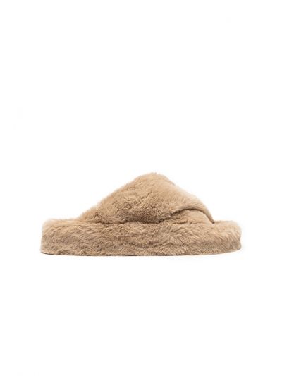 Fuzzy Faux Fur Crossover Vamp Flats -Sale