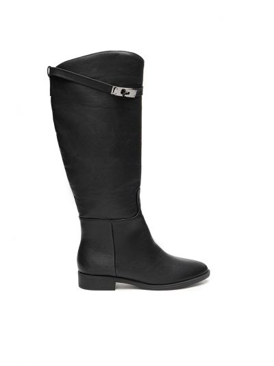 Mid Calf Length PU Leather Boots -Sale