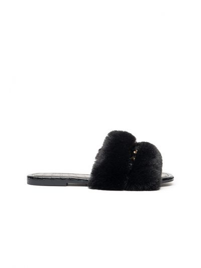 Fuzzy Faux Fur Acrylic Chain Flat Slides -Sale