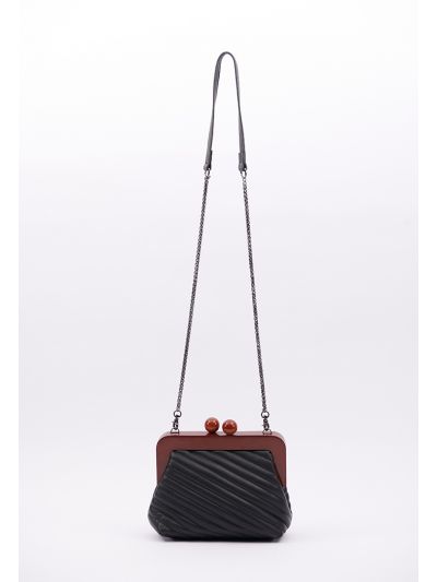 Wooden Handle Kiss Clasp PU Leather Purse -Sale