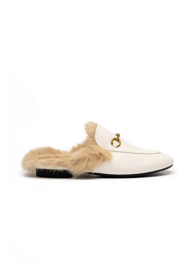 PU Leather Alloy Chain Fur Mules -Sale