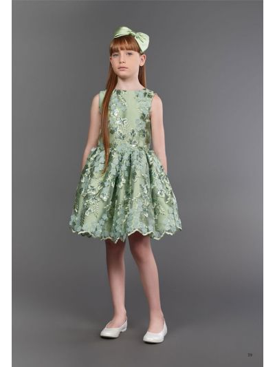 PETIT GREEN EMBROIDERED DRESS
