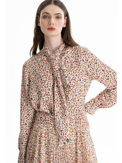 Colorful Polkadots With Wrap Around Collar Blouse