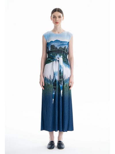 Landscape Printed Multicolored Maxi Dress -Sale