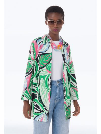 Printed Buttoned Long Sleeves Collared Shirt -Sale