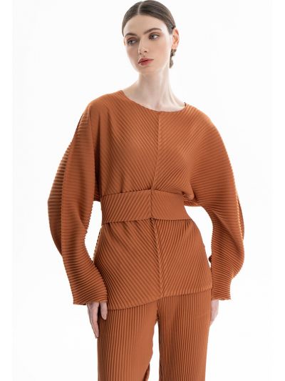 Solid Pleated Wrap Around Waist Blouse -Sale
