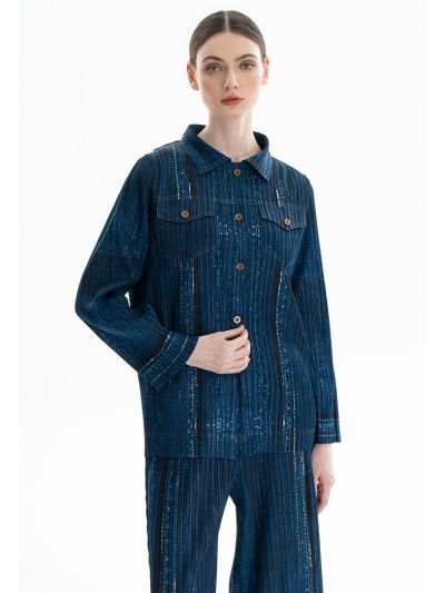 Galaxy Printed Pleated Button Up Outer Jacket -Sale