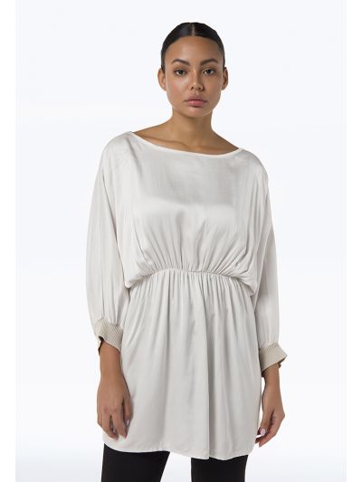 Boat Neckline Long Sleeves Elasticated Waist Blouse -Sale