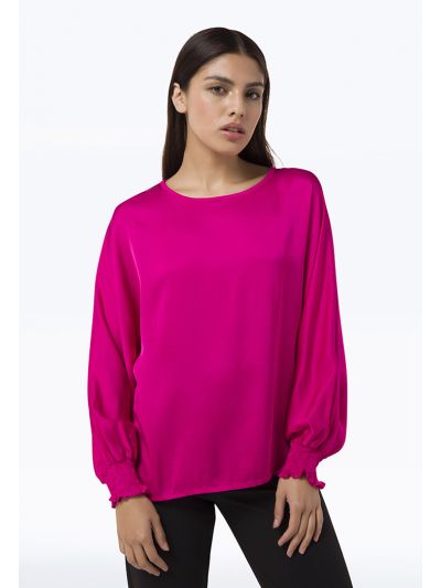 Boat Neckline Long Sleeves Oversize Cut Blouse -Sale