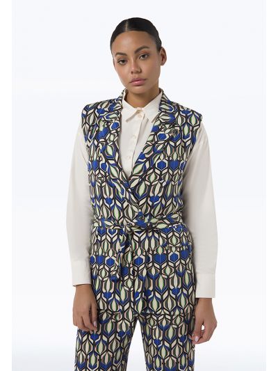 All Over Printed Sleeveless Notch Lapel Collared Gilet -Sale