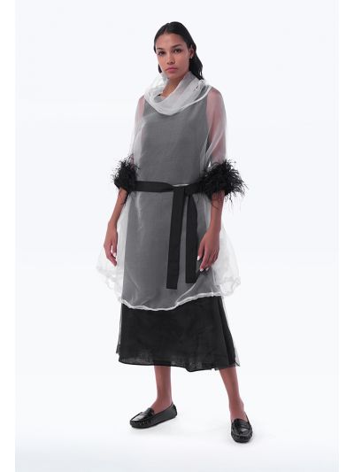 Mesh Seethrough Feathered Sleeve Hem Dress -Sale