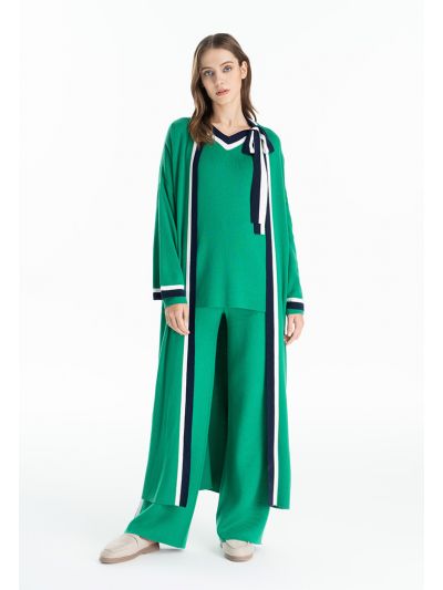 Multicolored Wide Stripes Knitted Open Abaya -Sale
