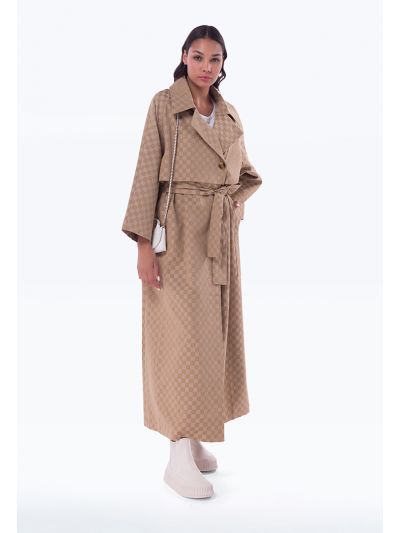 Checker Pattern Solid Hue Maxi Coat -Sale