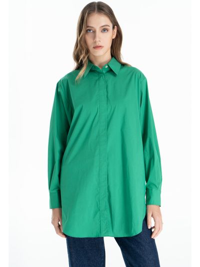 Classic Long Solid Button Up Shirt  -Sale