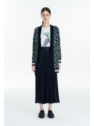Pleated Denim Textured Maxi Skirt -Sale
