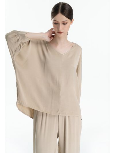 Batwing Solid Loose Fit Blouse -Sale