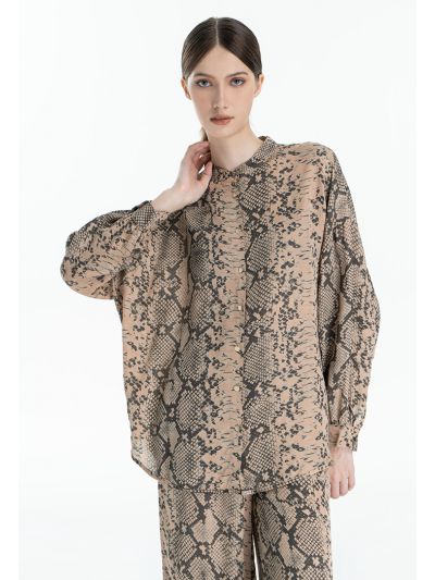 Snake Printed Multicolored Button Up Shirt -Sale
