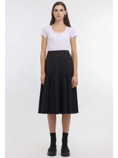 Solid Pleated Tiered Maxi Skirt -Sale