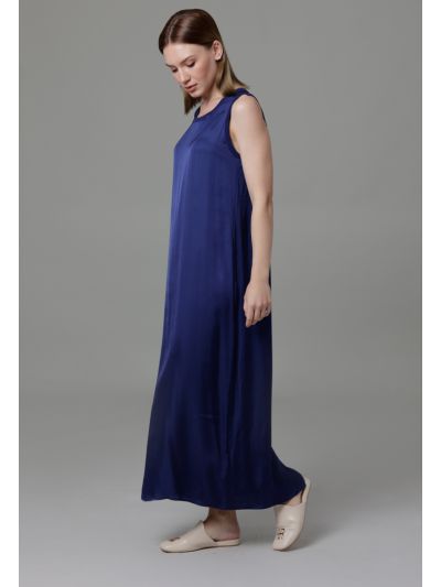Shiny Satin Basic Dress With Ribbed Neckline